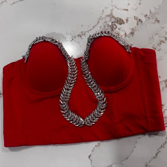 RED corset top with silver detailing - Picture 1 of 12